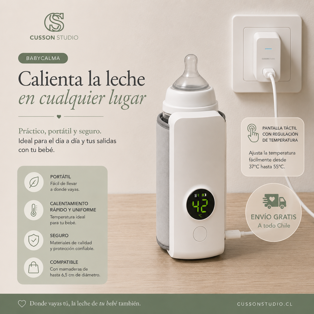 BebéCalma™ | Calienta Mamaderas Portátil con USB