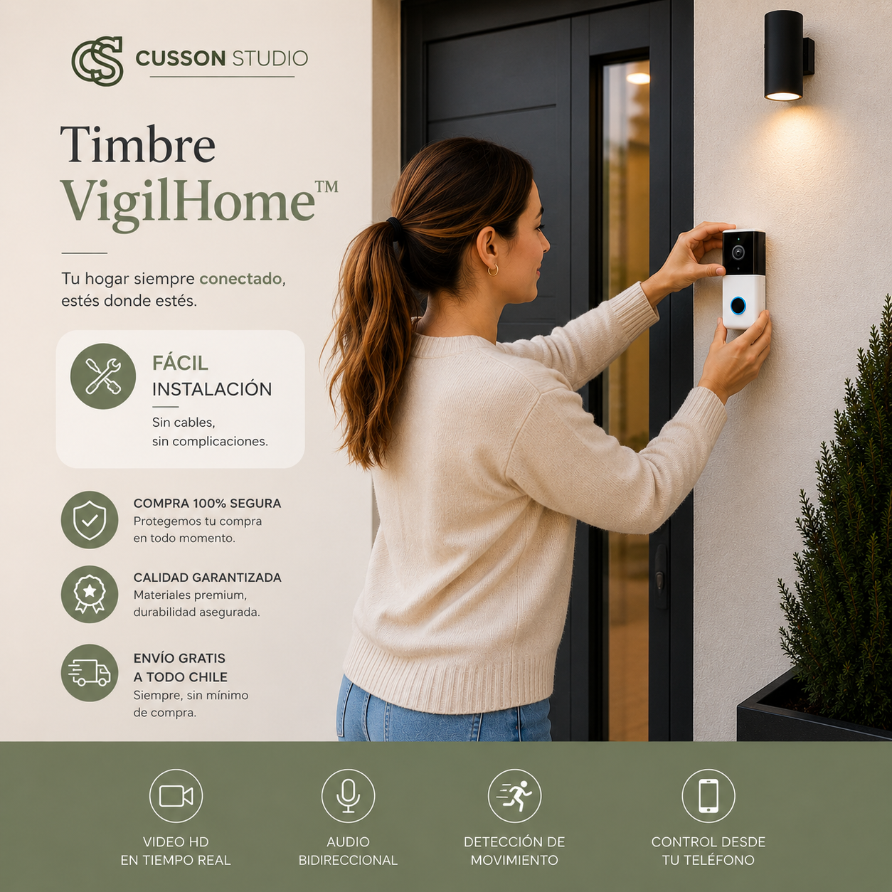 VigilHome™ | Timbre Inalámbrico WiFi HD