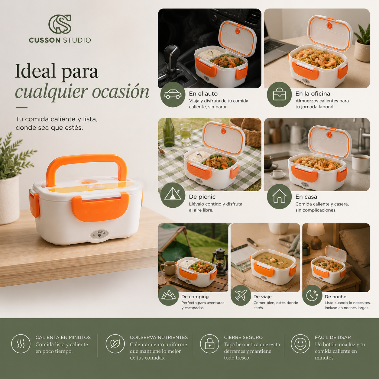 LunchHeat™ | Lonchera Eléctrica Portátil 2 en 1
