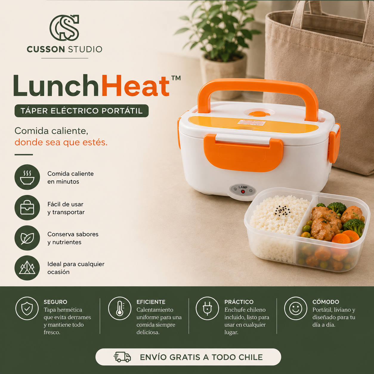 LunchHeat™ | Lonchera Eléctrica Portátil 2 en 1