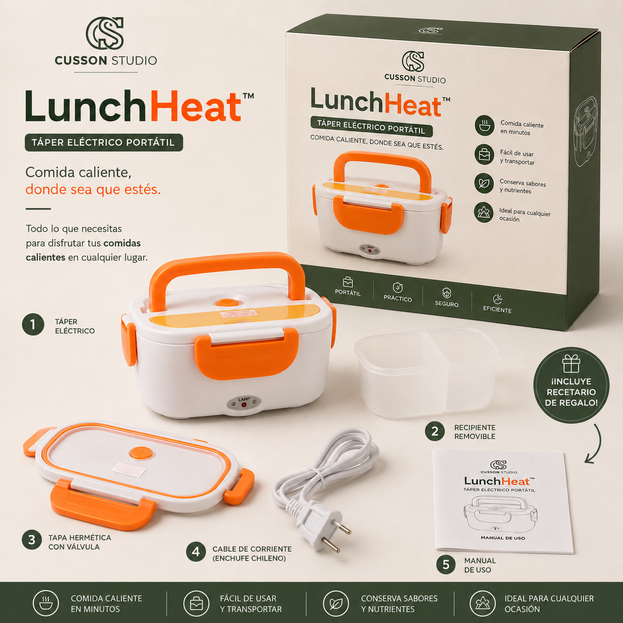 LunchHeat™ | Lonchera Eléctrica Portátil 2 en 1