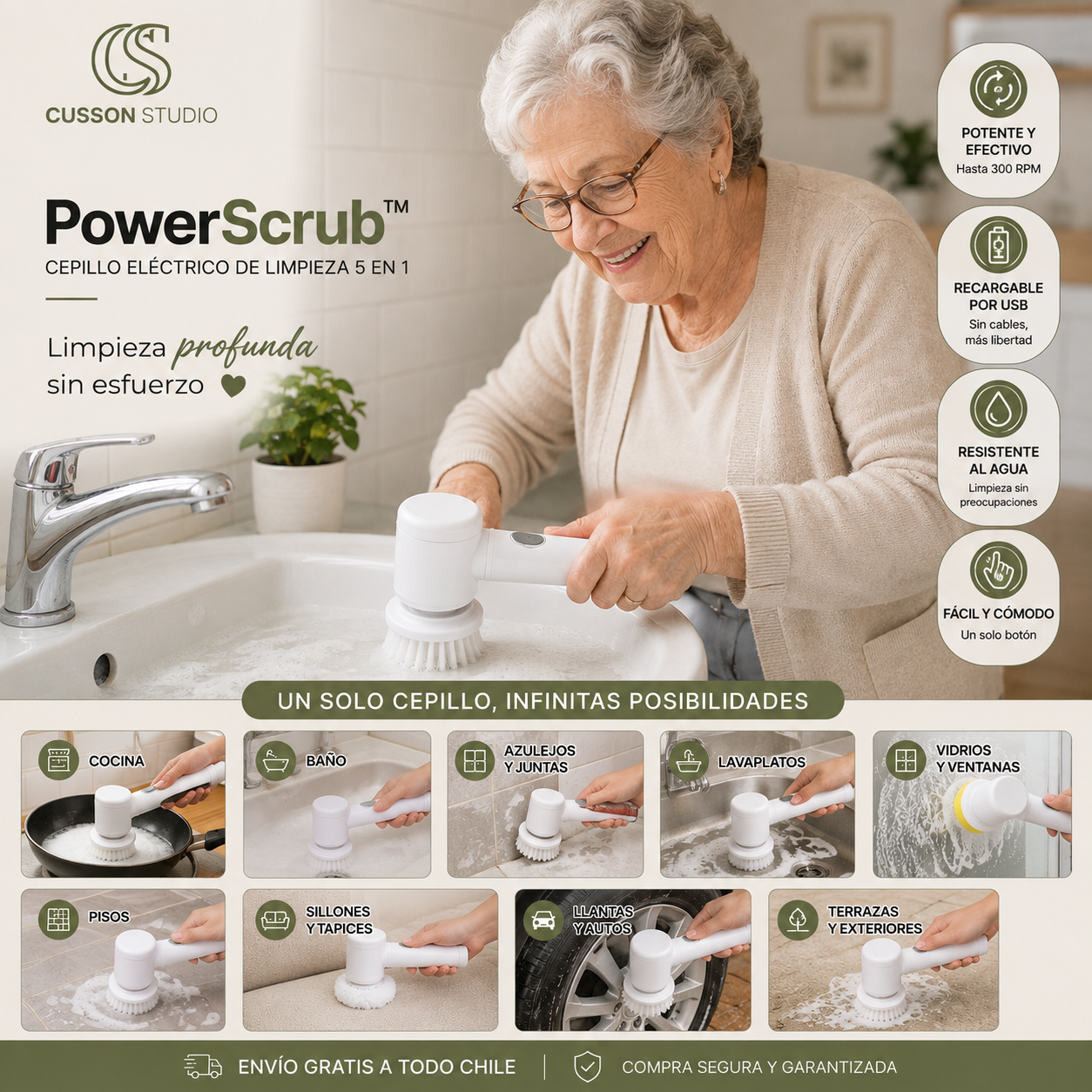 PowerScrub™ | Cepillo Eléctrico 5 en 1